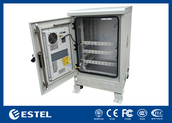 19 pulgadas 15U gabinete de telecomunicaciones al aire libre con aire acondicionado, Cuatro ruedas Climatología resistente gabinete de datos