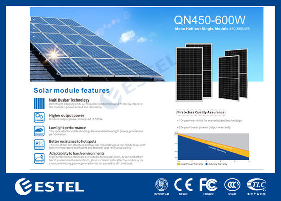 Panel solar mono de alta potencia con corte a la mitad, módulo único, de 450W a 600W para sistema de energía de telecomunicaciones