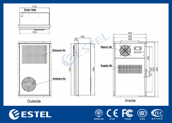 Intercambiador de calor de alta eficiencia de corriente continua para gabinetes de telecomunicaciones al aire libre Capacidad térmica de 120WK