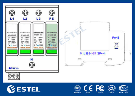 M1L385-40 II Dispositivo de Protección contra Sobretensiones (SPD) para Distribución de Energía - Corriente de sobretensión de 40kA, 230V/400VAC, Puerto de alarma remoto, Instalación en carril DIN, IP20, Protección Clase C